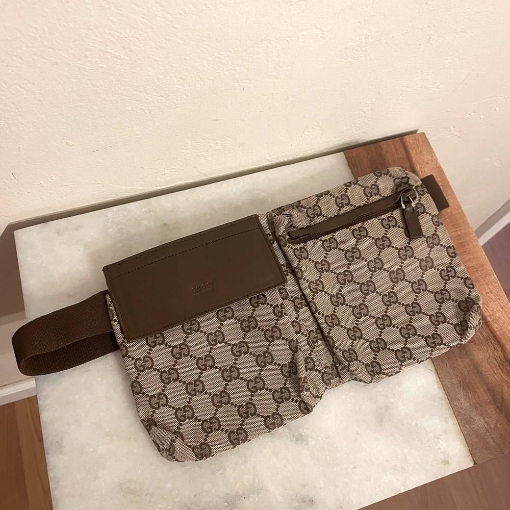 Gucci Beige Brown Monogram Canvas Belt Bag